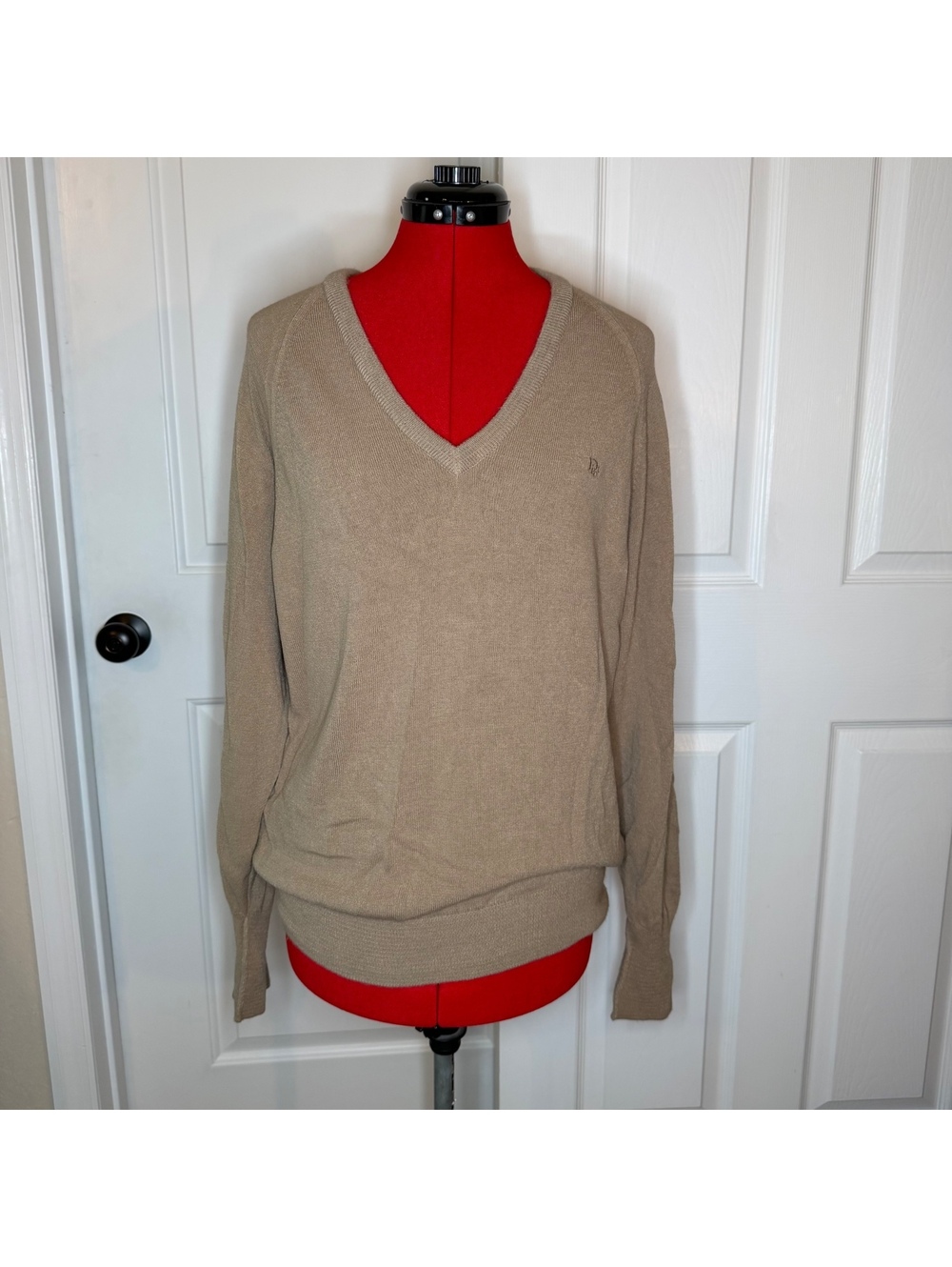 Vtg Christian Dior Orlon Acrylic V Neck Knit Sweater Beige Mens M Made in USA